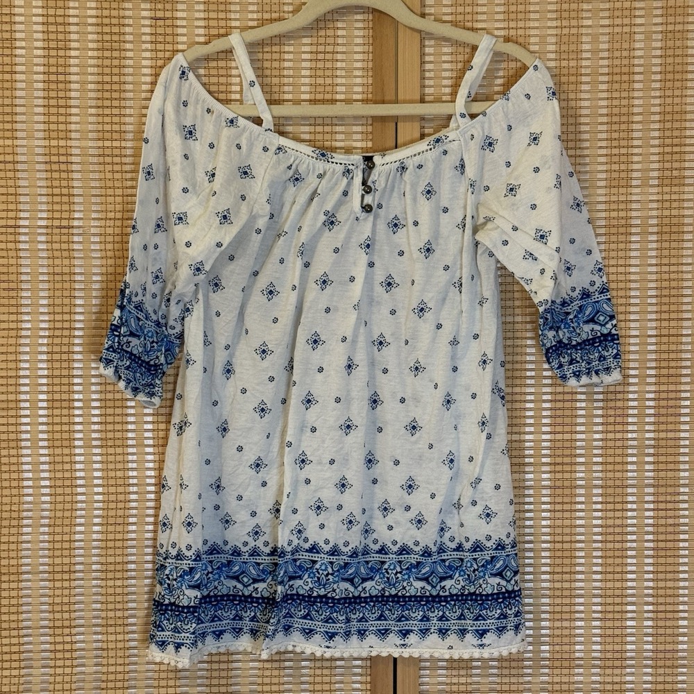 French Laundry Womans L Top Multi Color Floral Cold Shoulder Western Cottagecore